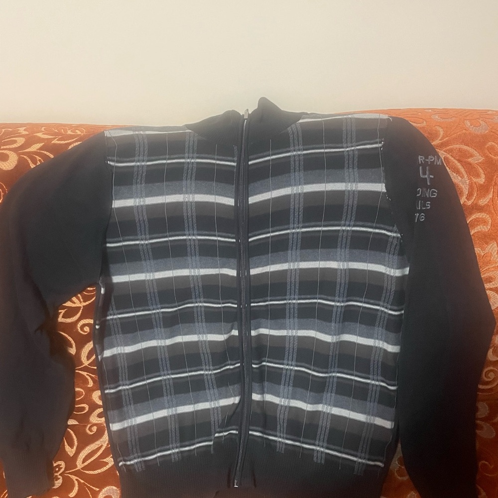 Macy's Black Plaid Zip-Up Sweater